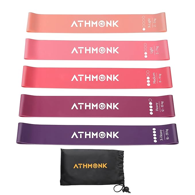Athmonk Mini Loop Resistance Band for Workout for Men Women - Gym Rubber Elastic Band - Set of 5